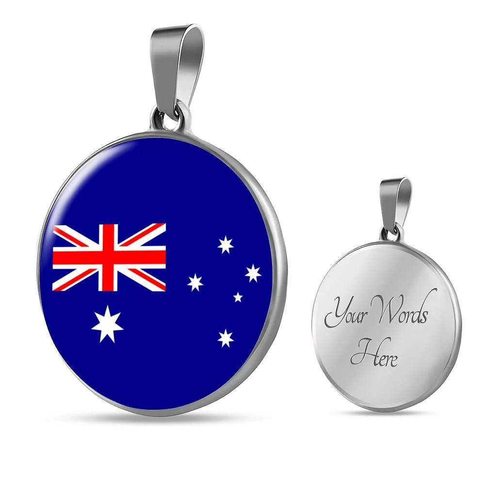 Australia Flag NecklaceCircle Pendant Necklace Stainless Steel 24 Inch Chain Si